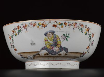 Satirical punch-bowl, depicting a copy of an anti-jacobite engraving, Sauneys Mistake by Chinese School